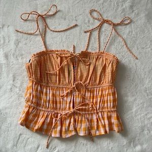 NWOT Forever 21 Bow Gingham Pink and Orange Top